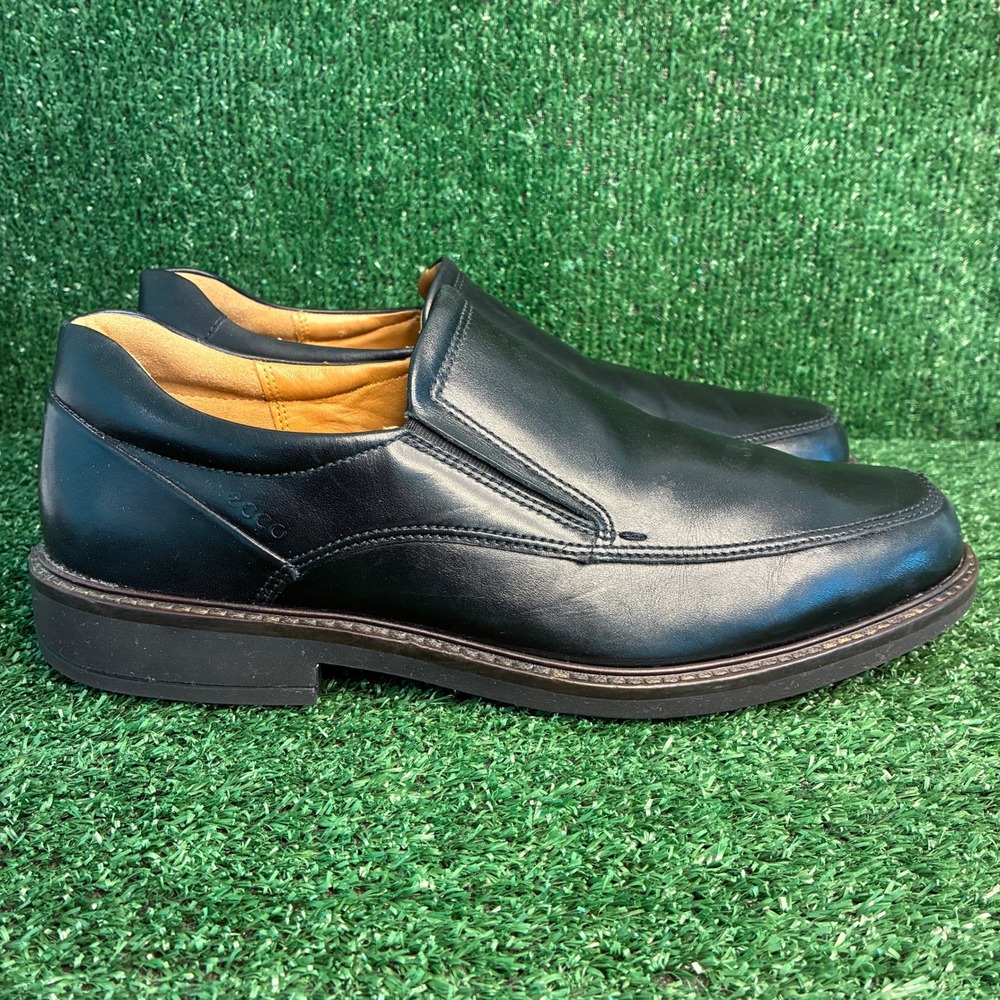 ECCO Bike Toe Slip On Leather Comfort Classic Loafer Dress Shoe Black Mens Sz 10